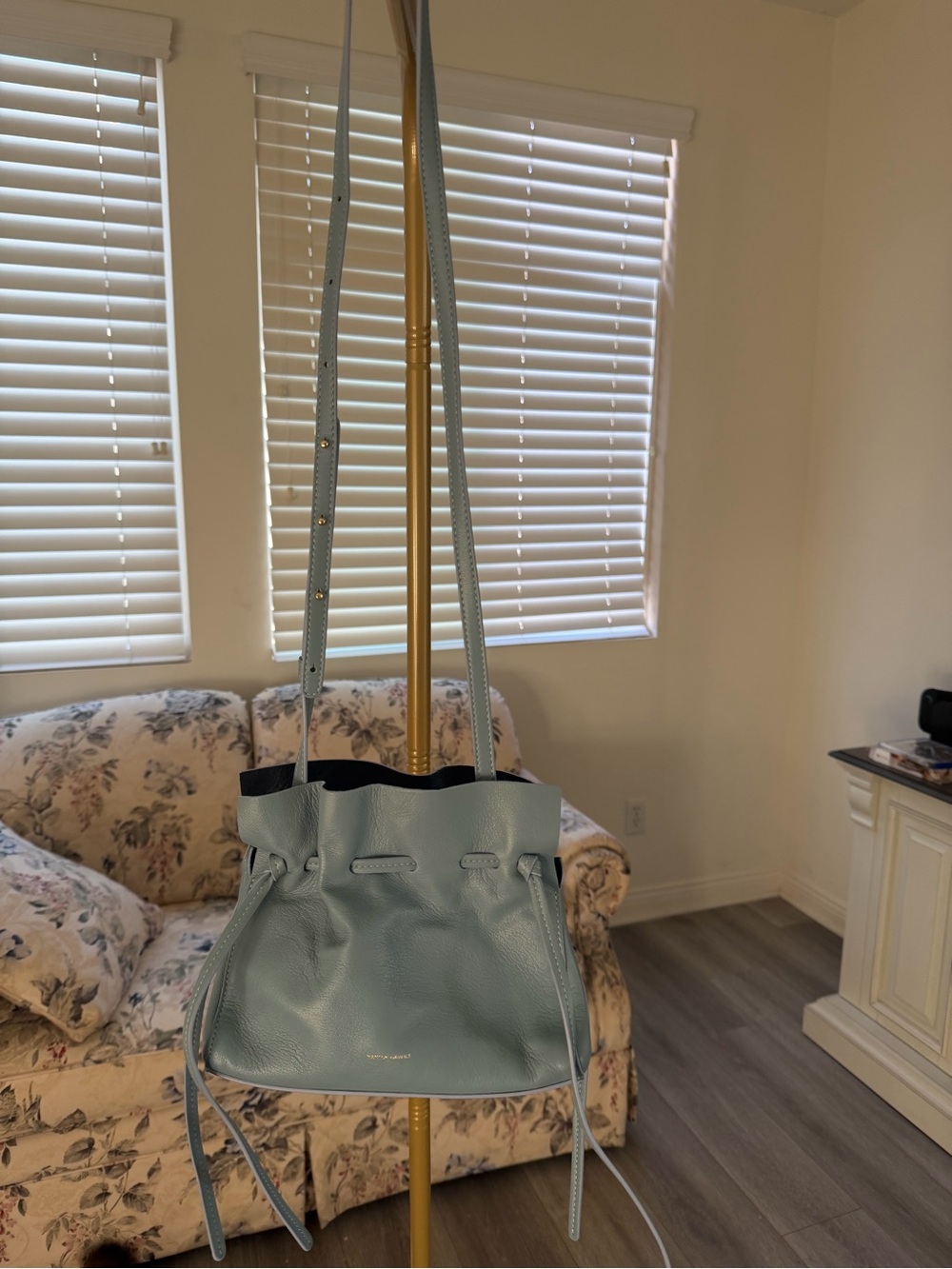 Mansur Gavriel Pebbled Leather Mini Protea Drawstring Crossbody Bucket Bag